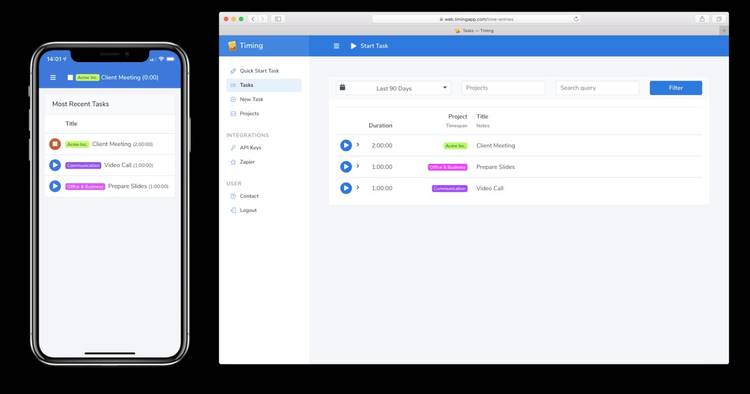 A screenshot showing Timing apps