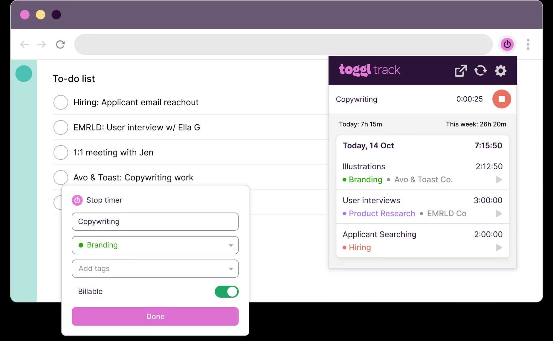 A screenshot showing toggle track tasks