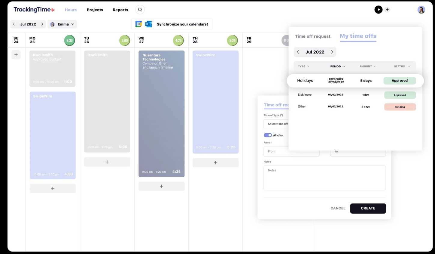 A screenshot showing TrackingTime time block