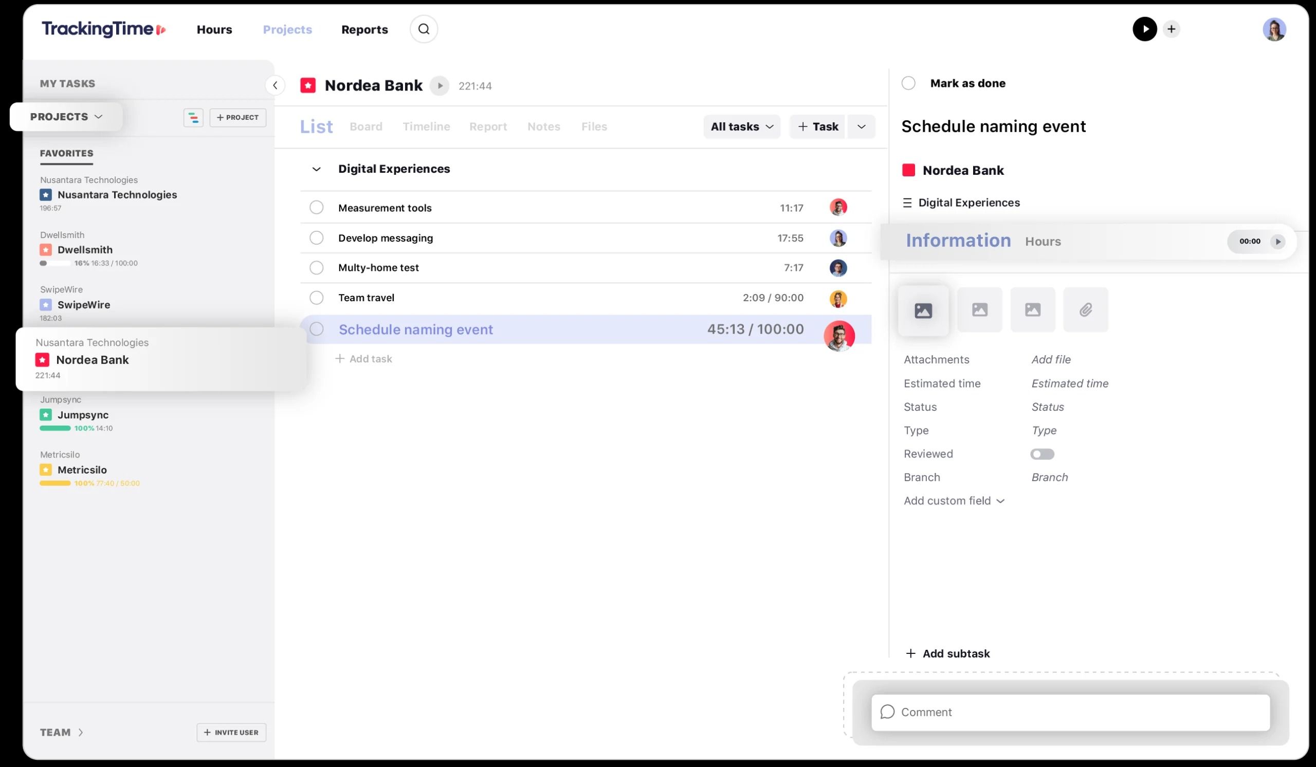A screenshot showing TrackingTime Teams