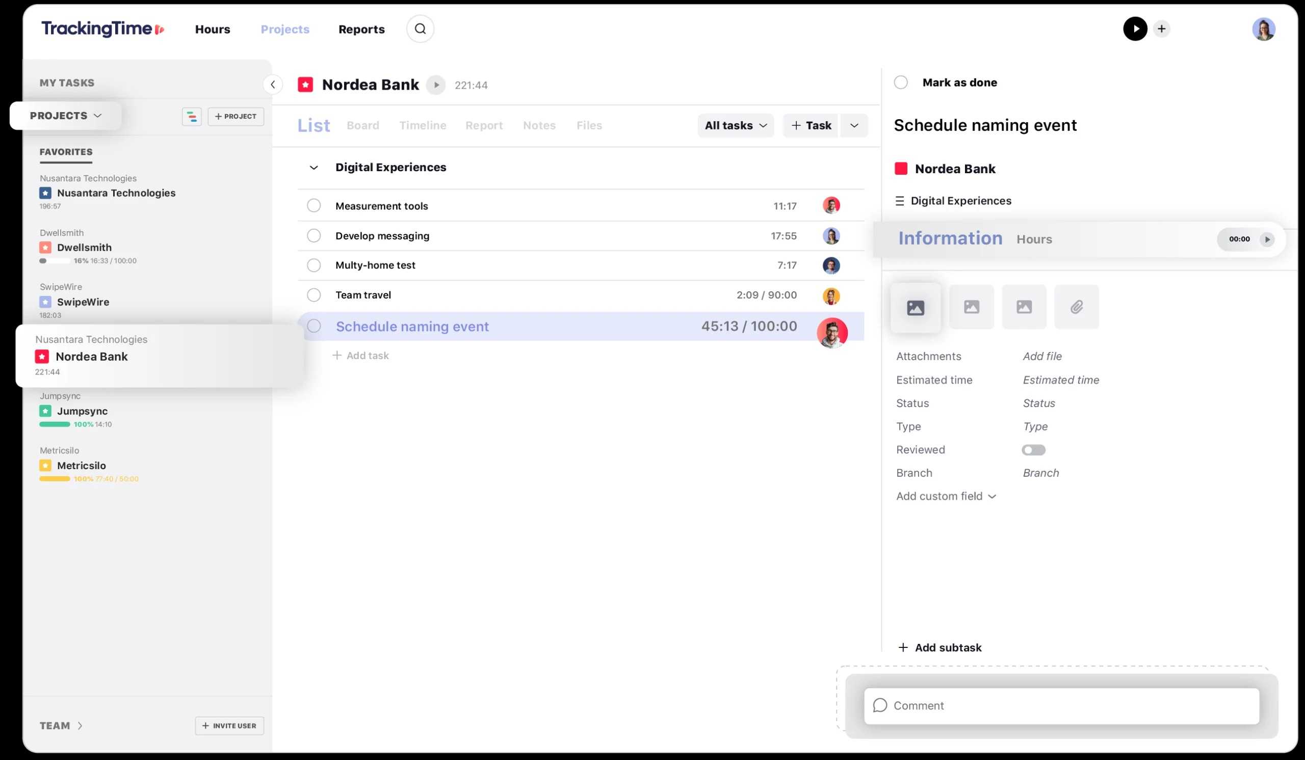 A screenshot showing TrackingTime Teams