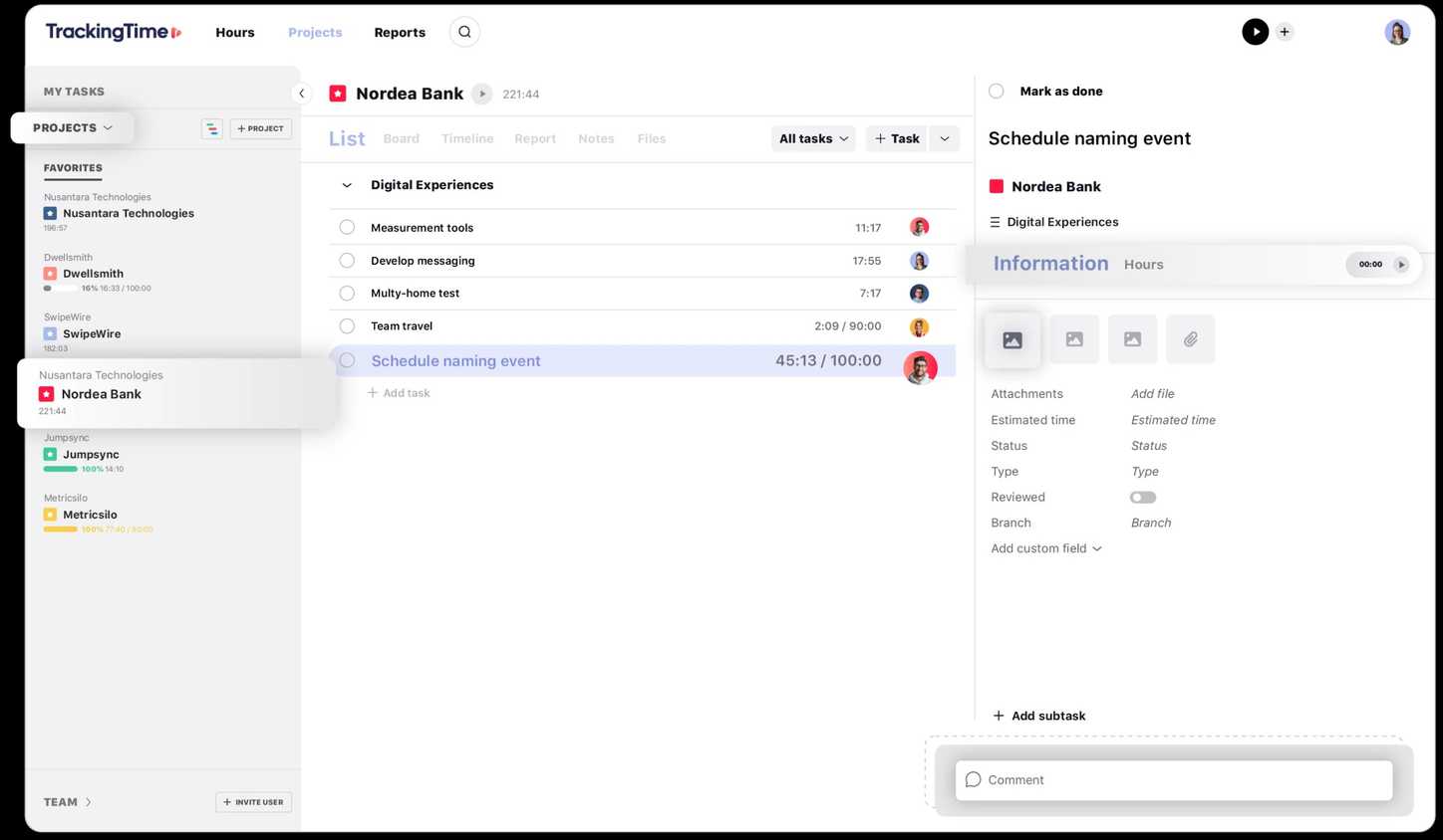 A screenshot showing TrackingTime Teams