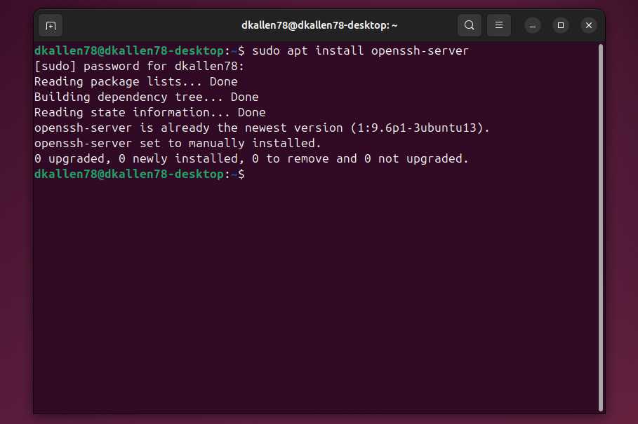 Ubuntu terminal after installing OpenSSH