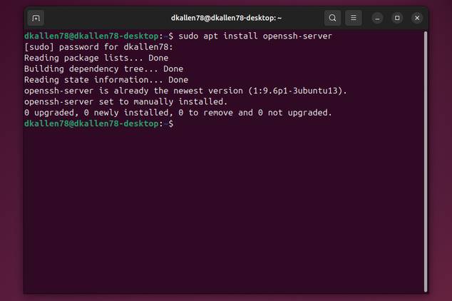 Ubuntu terminal after installing OpenSSH