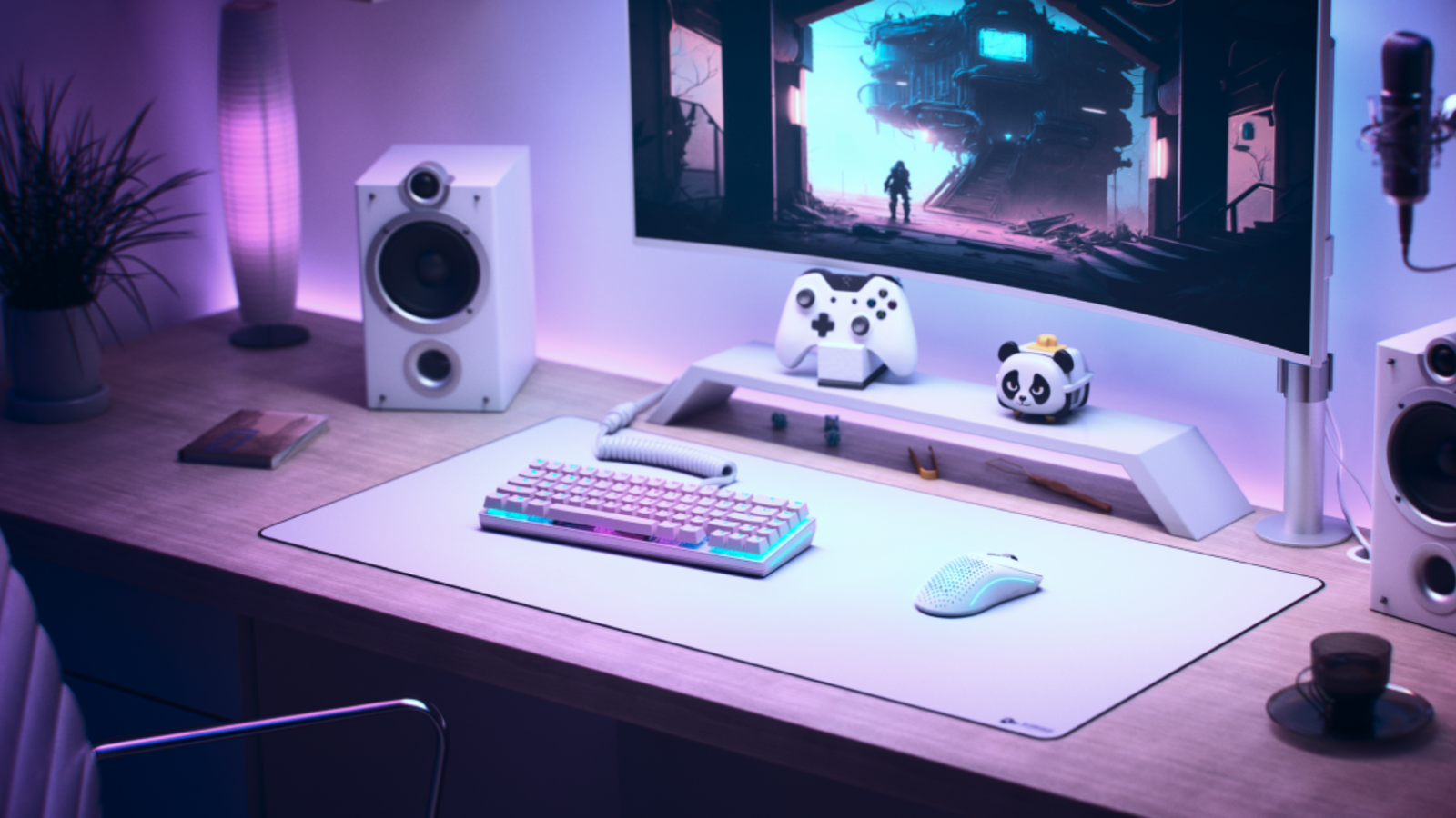 Glorious Model O- (Minus) Compact Wired Gaming Mouse on desk next to keyboard