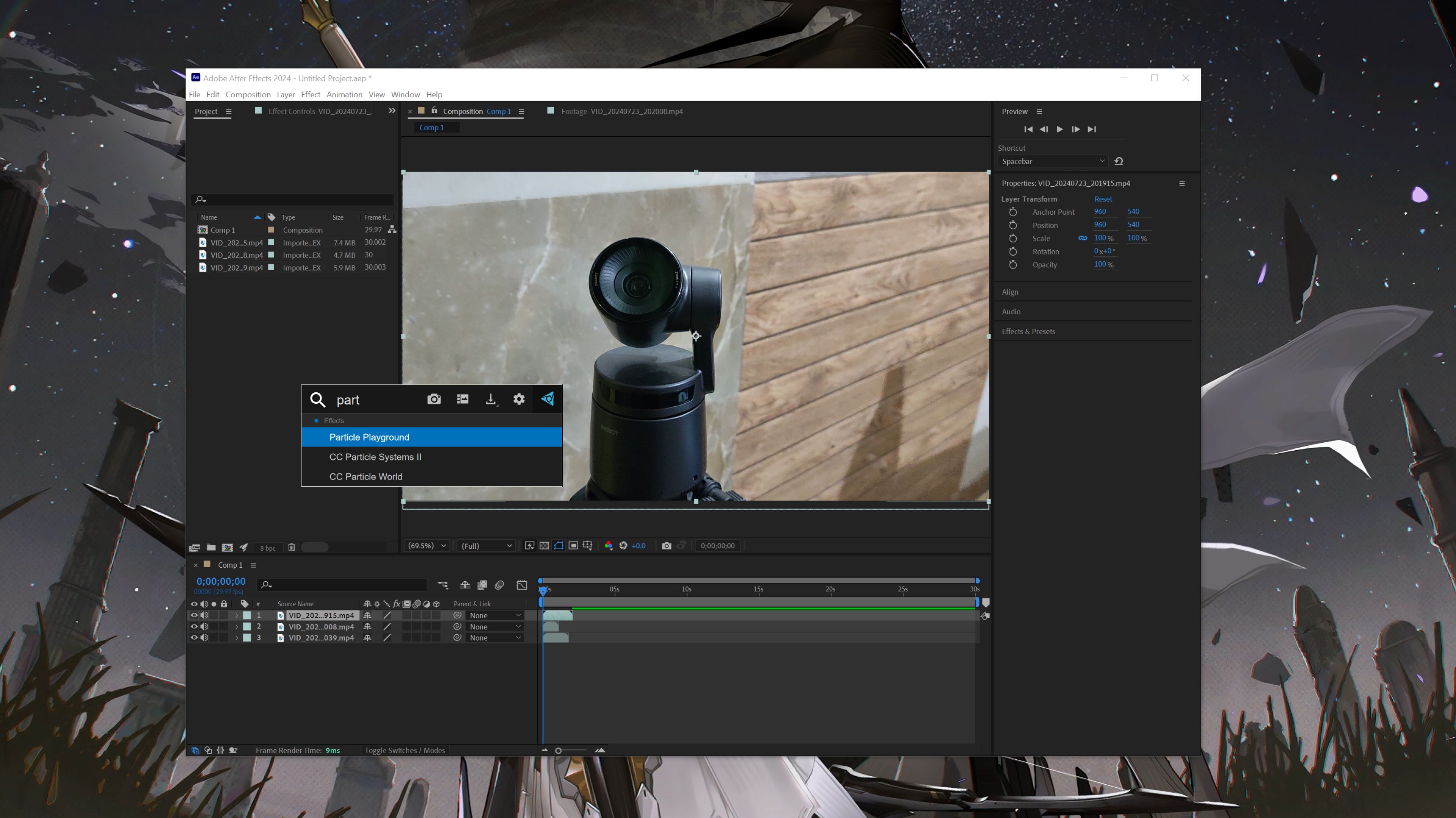 The After Effects interface with the FX Console settings