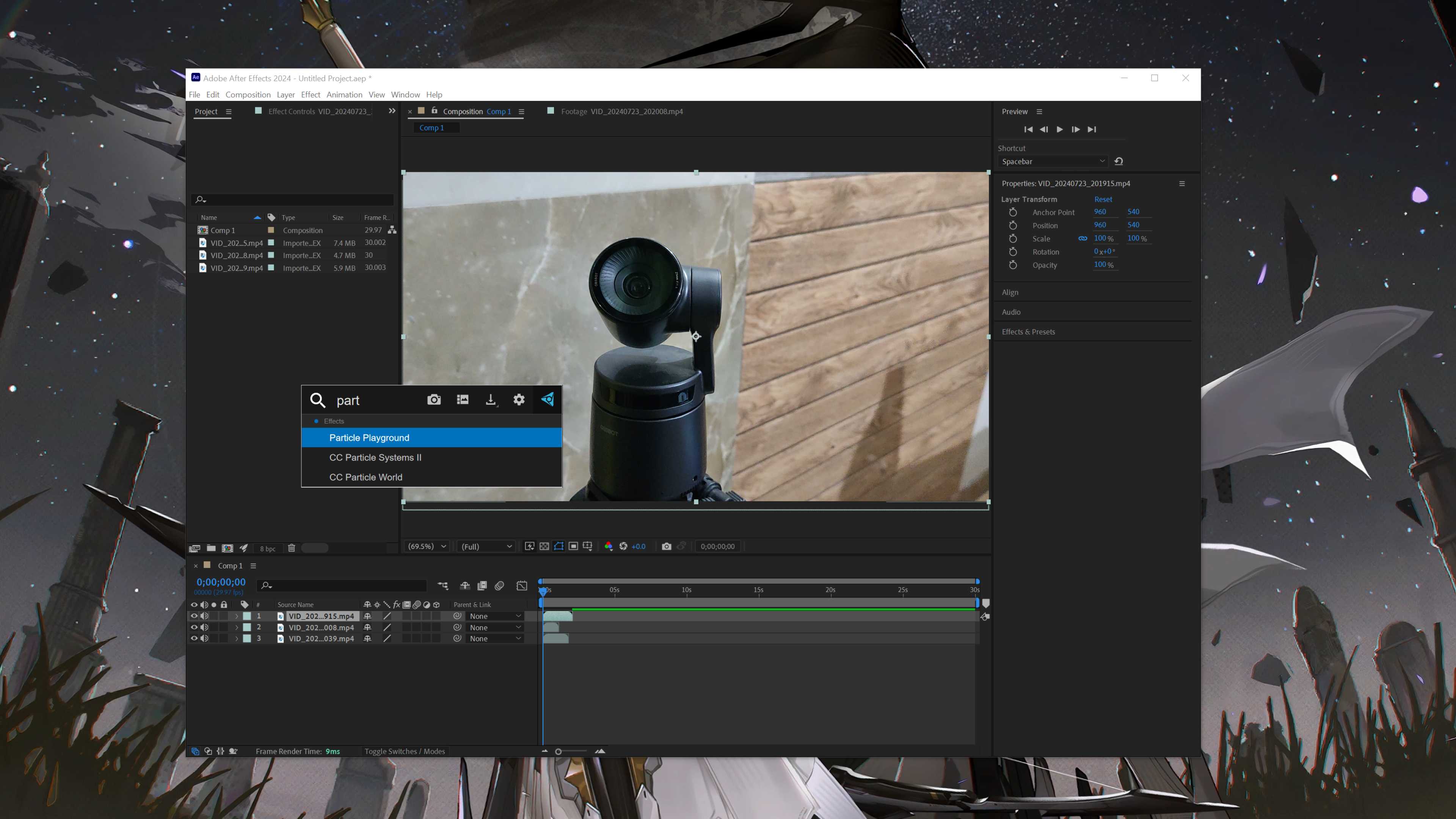 The After Effects interface with the FX Console settings