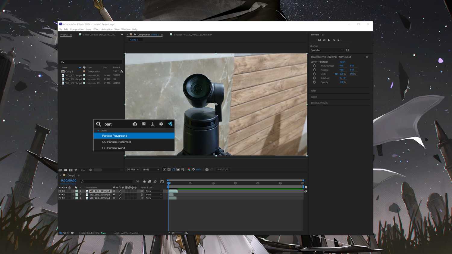 The After Effects interface with the FX Console settings