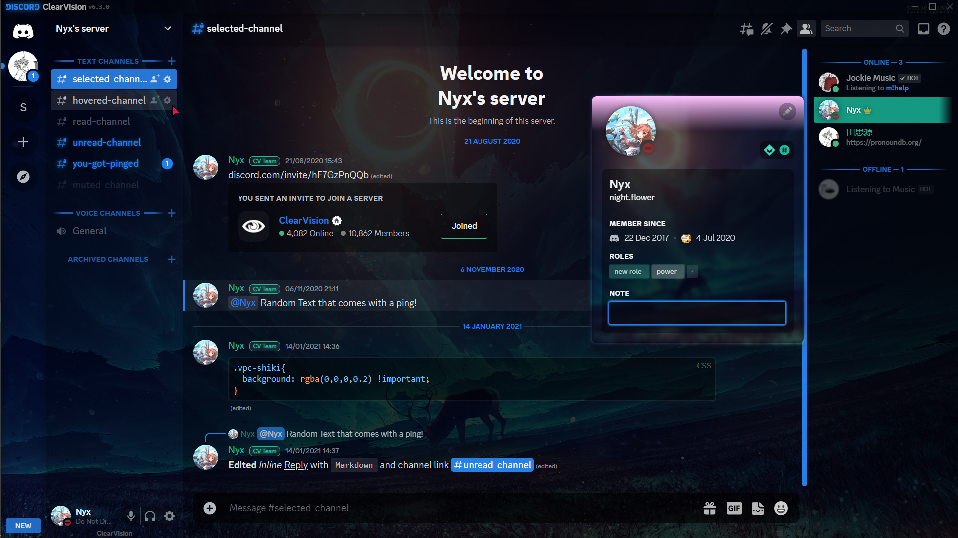 Clear Vision theme used in Discord