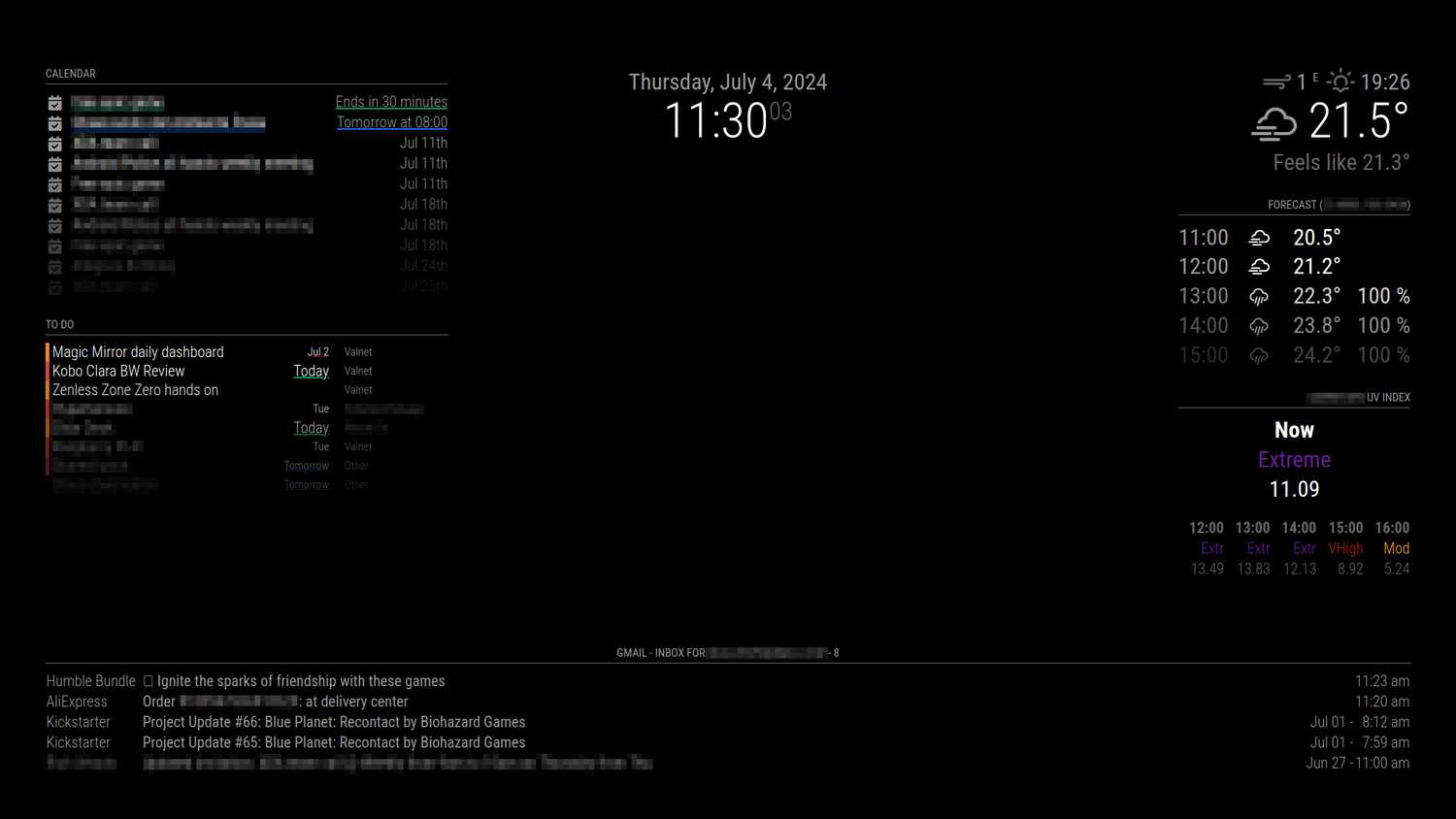 screen shot of a MagicMirror display