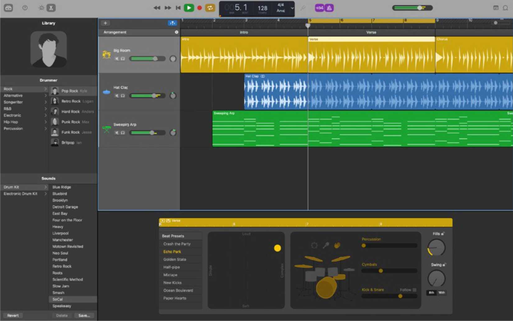 screenshot of garageband for the mac