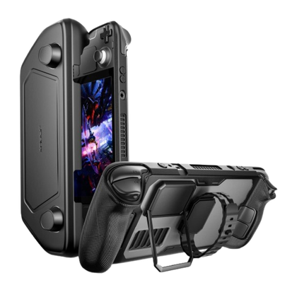 render of the jsaux pc0104 modcase for the steam deck showing the back and front cover of the case