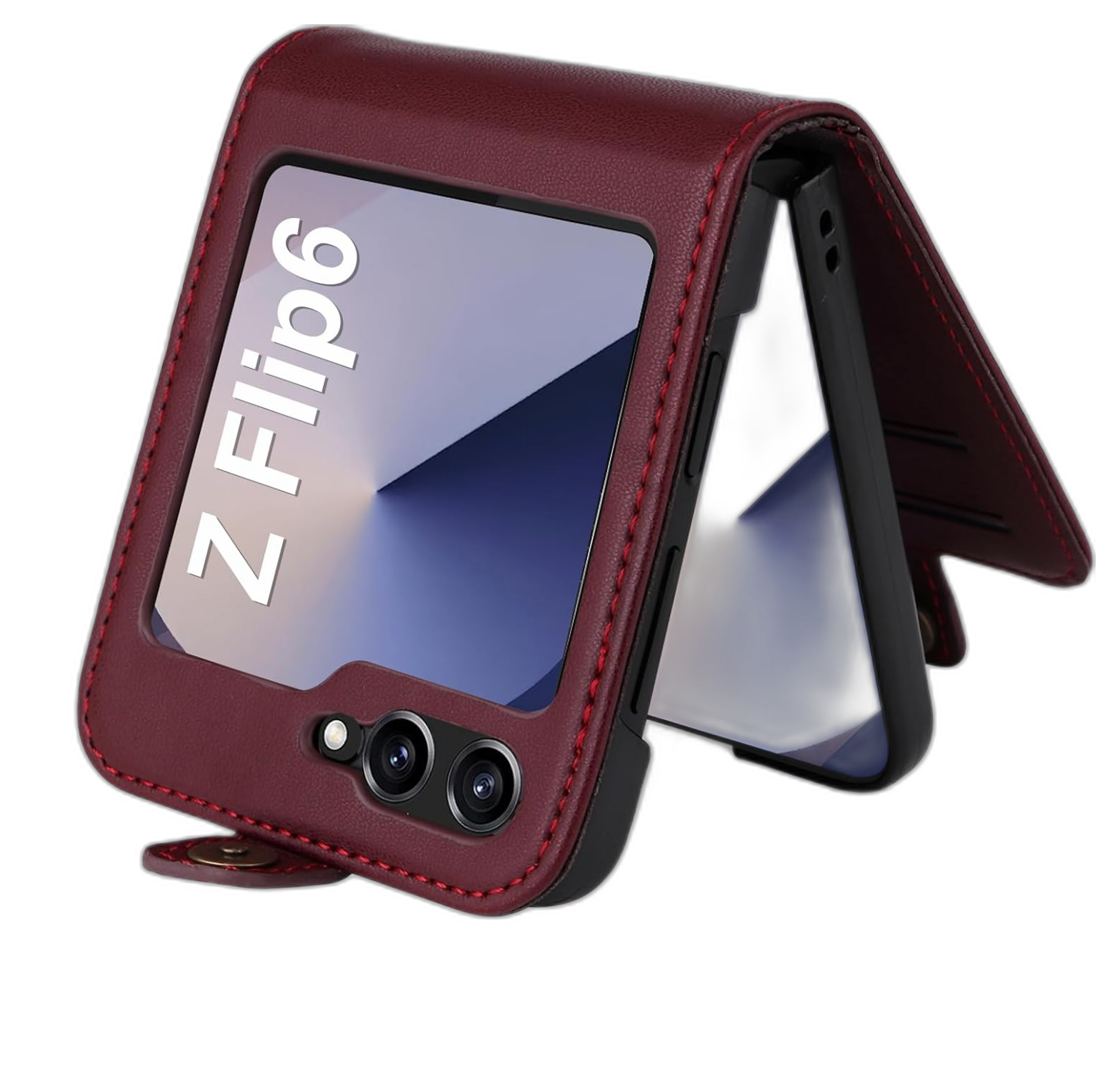 Rensaday Custodia Magnetica Qi2 Per Z Flip 6 – Pelle PU Ultra Sottile, Antigraffio E Antiurto, Con Magneti Per Ricarica Wireless (Bordeaux) - 3