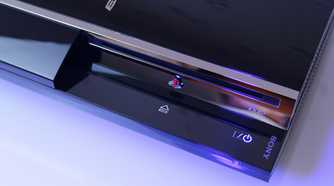 PlayStation 3 showing disc tray, power button, and PlayStation logo