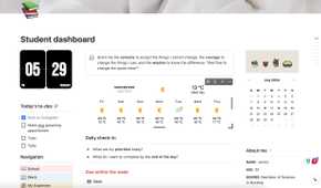 Student dashboard with widgets in Notion