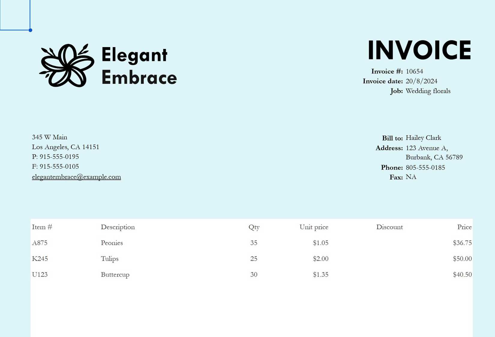 Google Sheets invoice template