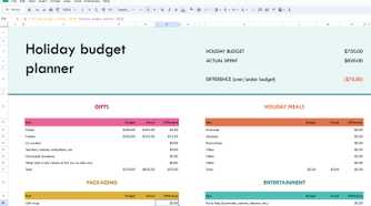 Holiday budget planner template for Google Sheets