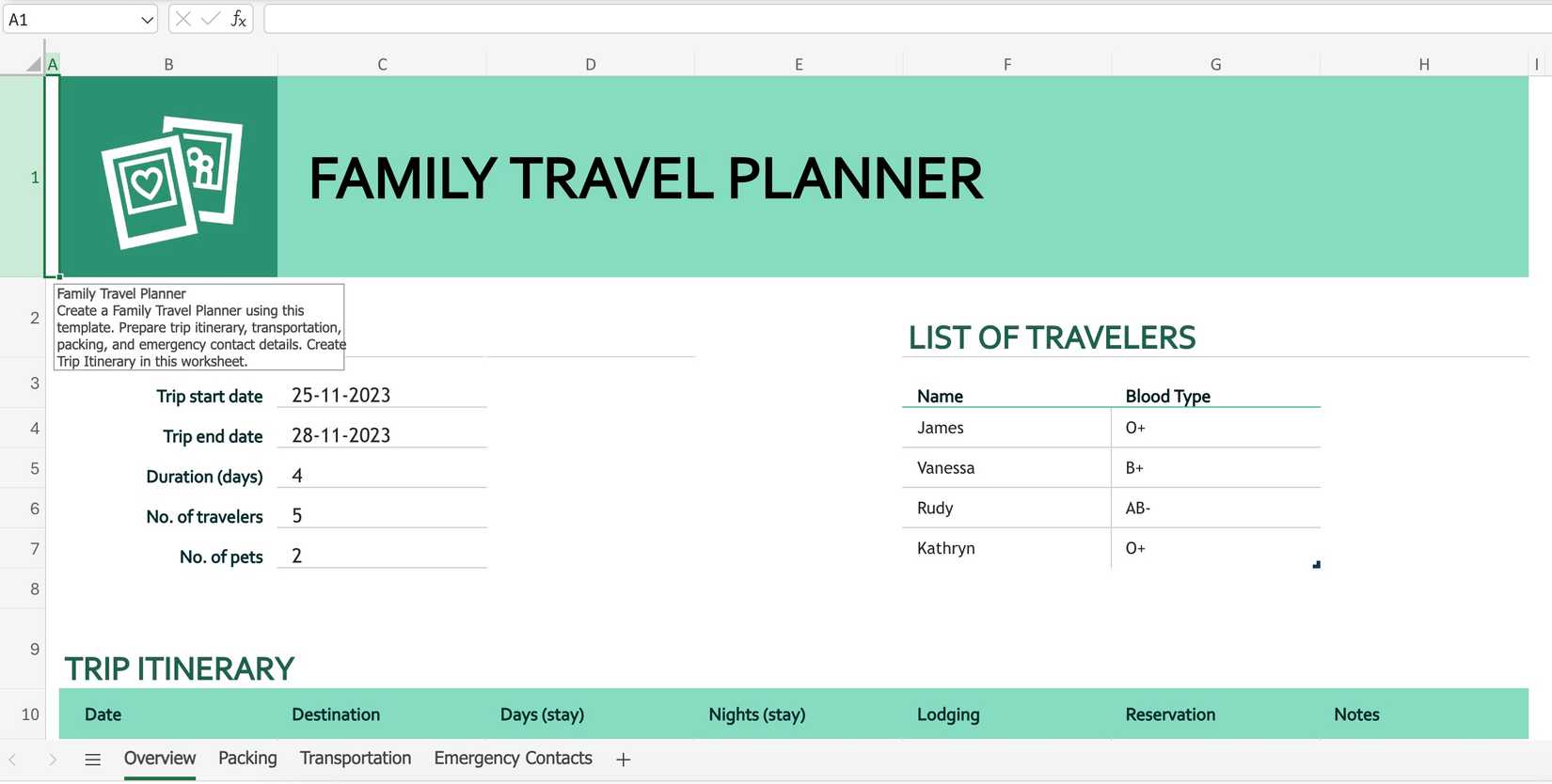 family travel planner template