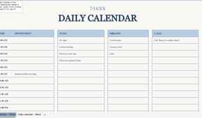 daily calendar excel template