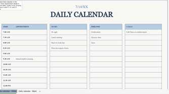 daily calendar excel template