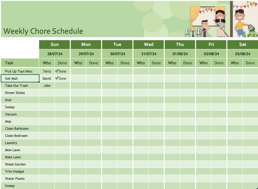 Weekly chore schedule template