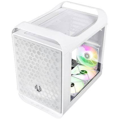 A white PC case showing RGB fans