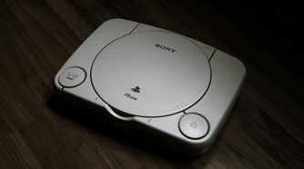 PlayStation 1 on a wooden floor