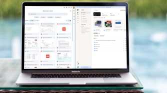 A comparison between Google Drive and Dropbox displayed on a MacBook Pro screen