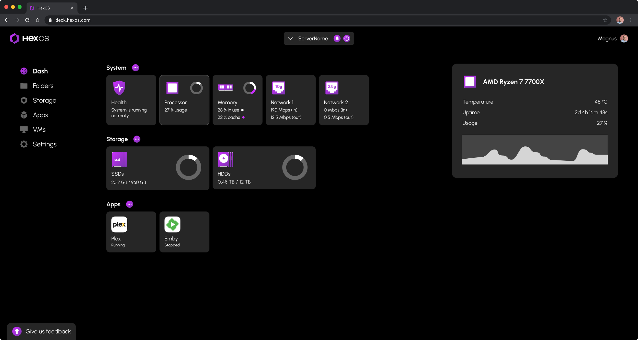 HexOS Dashboard