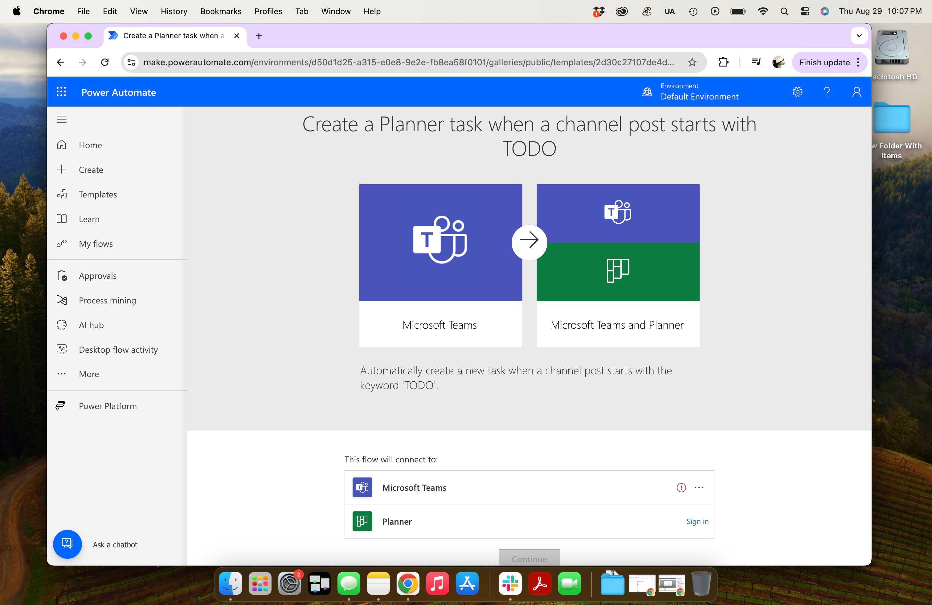 Microsoft Power Automate - create planner task with TODO channel post