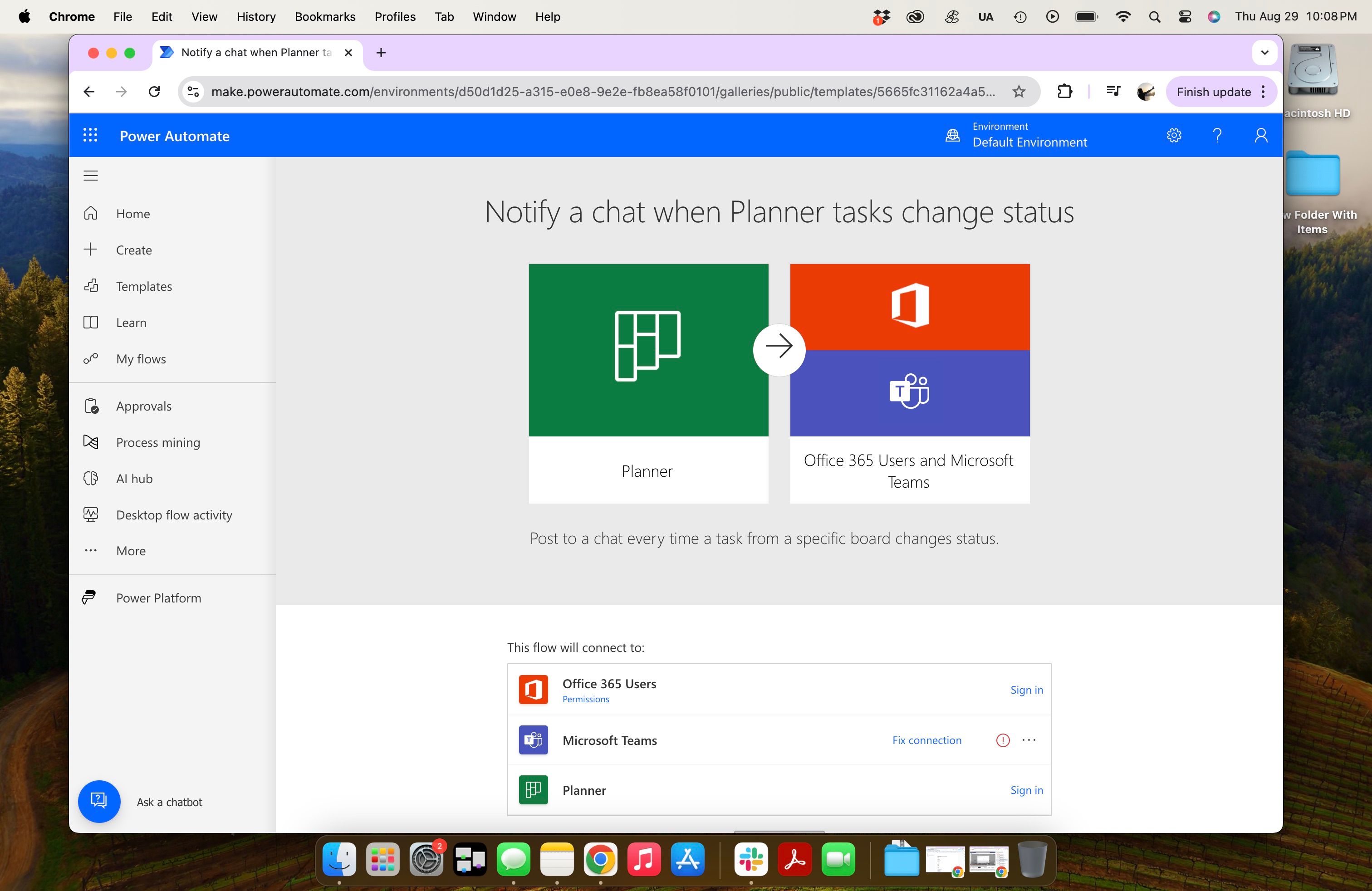 Microsoft Power Automate - notify chat when planner tasks change status