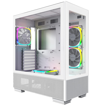 A white PC case showing RGB fans