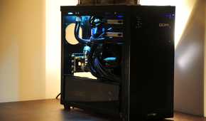 Side view of a black PC with an acrylic side panel