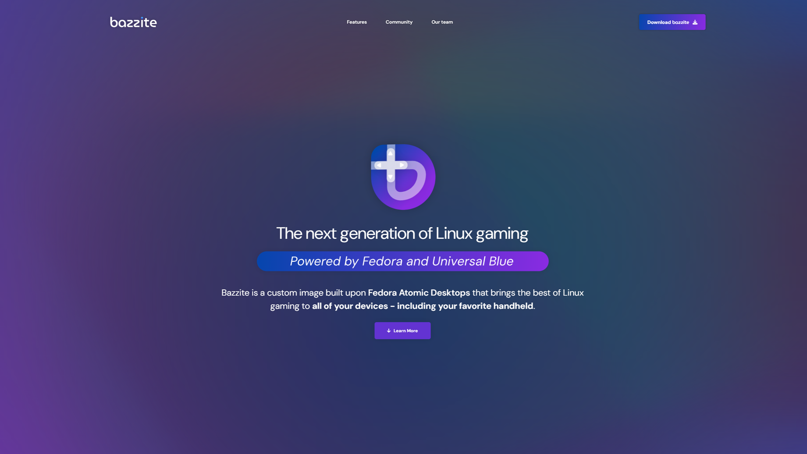 Screenshot of bazzite homepage