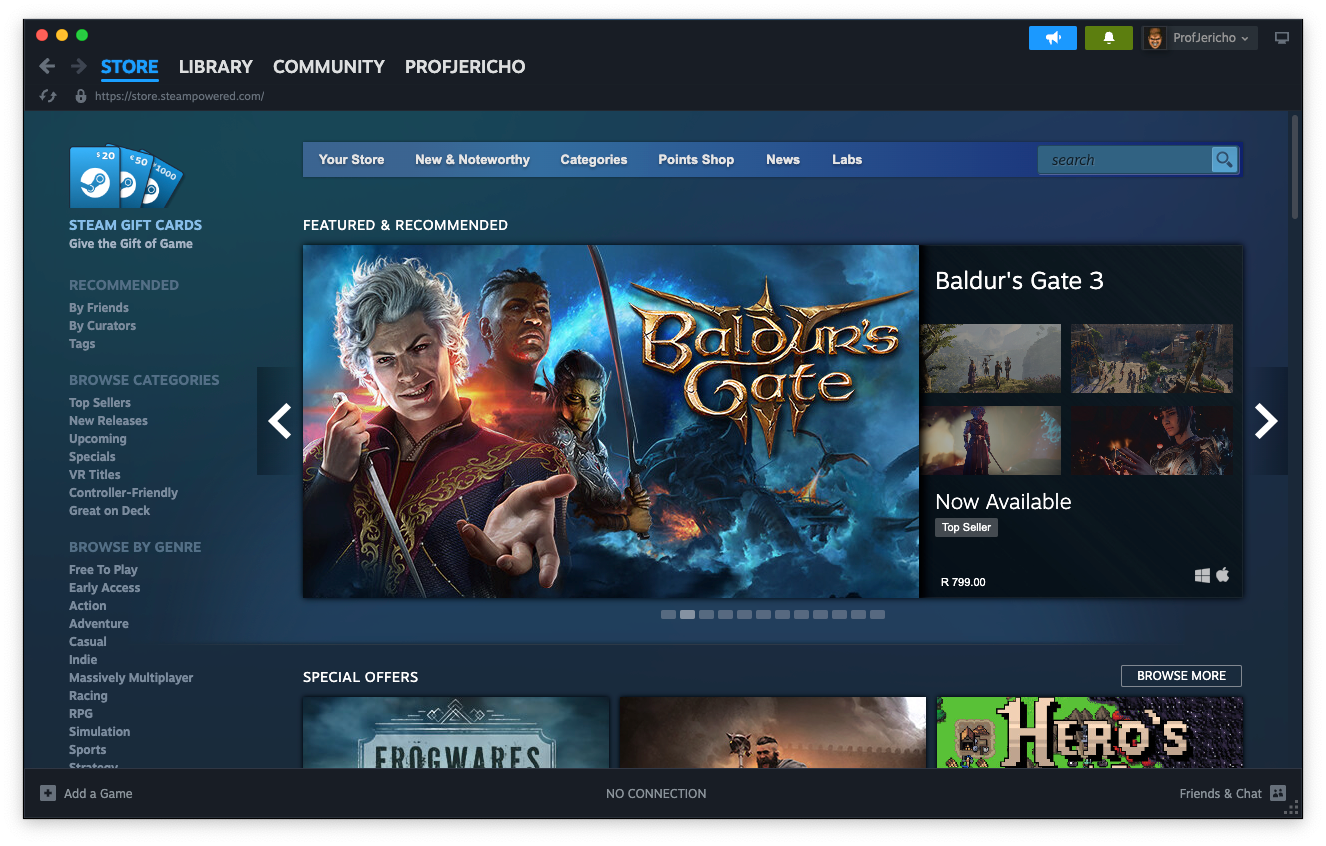 The Steam client running under Rosetta 2 in macOS.