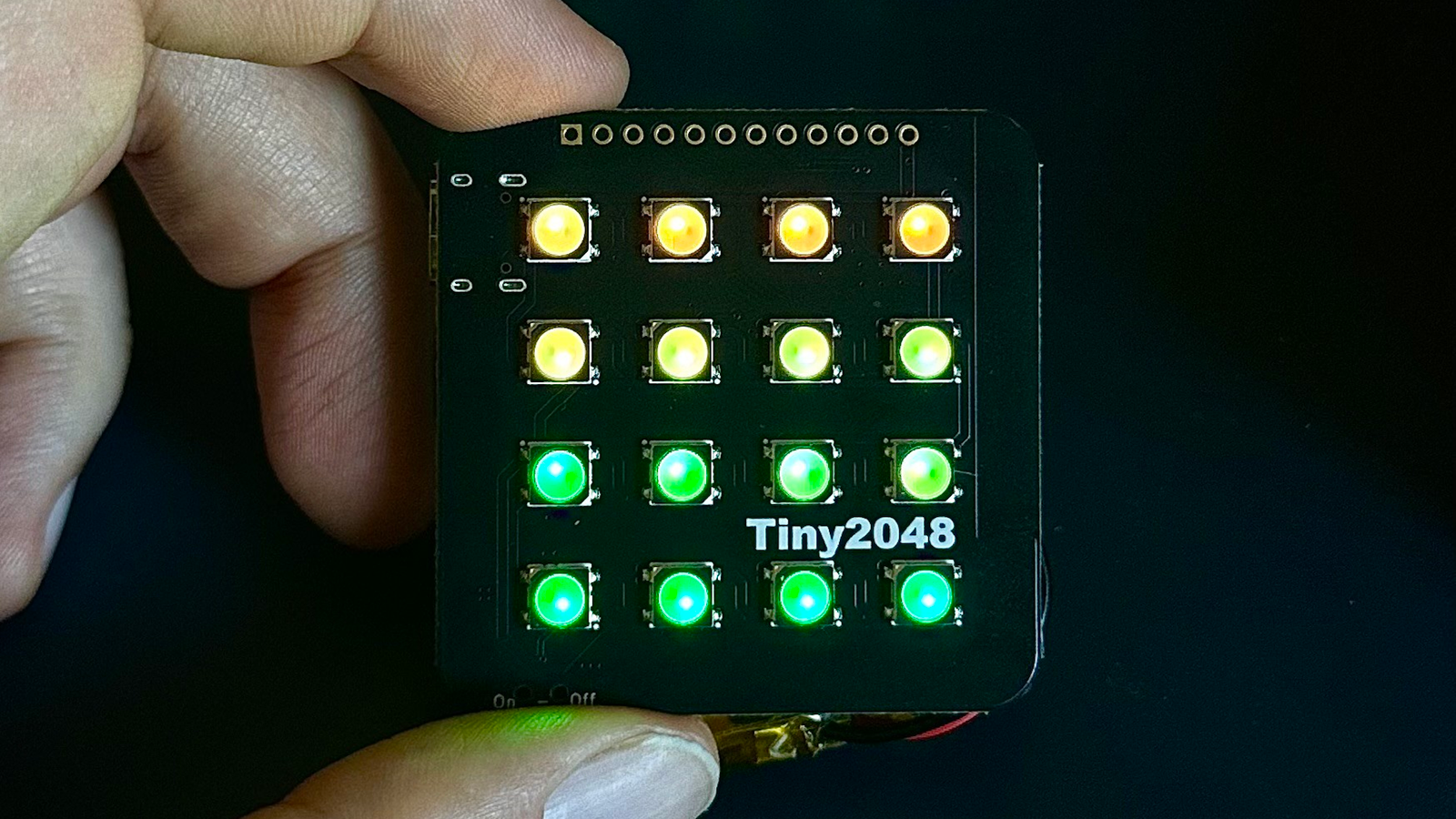 Someone made a tiny version of the 2048 game using LEDs, and it's