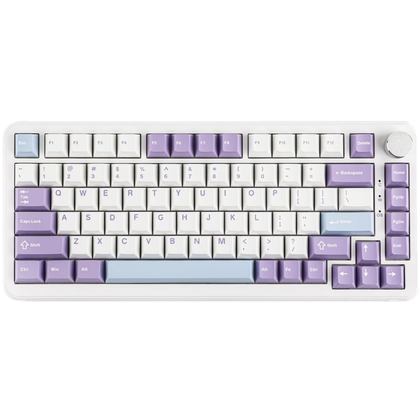 Transparent render of a white-and-lilac hall effect keyboard