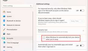 Screenshot of allowing Dynamic Lock