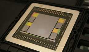 Close-up of an AMD GPU die along with HBM memory and substrate