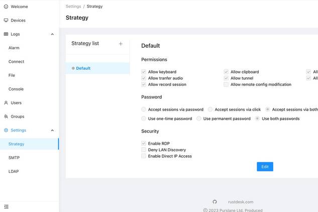 RustDesk home menu