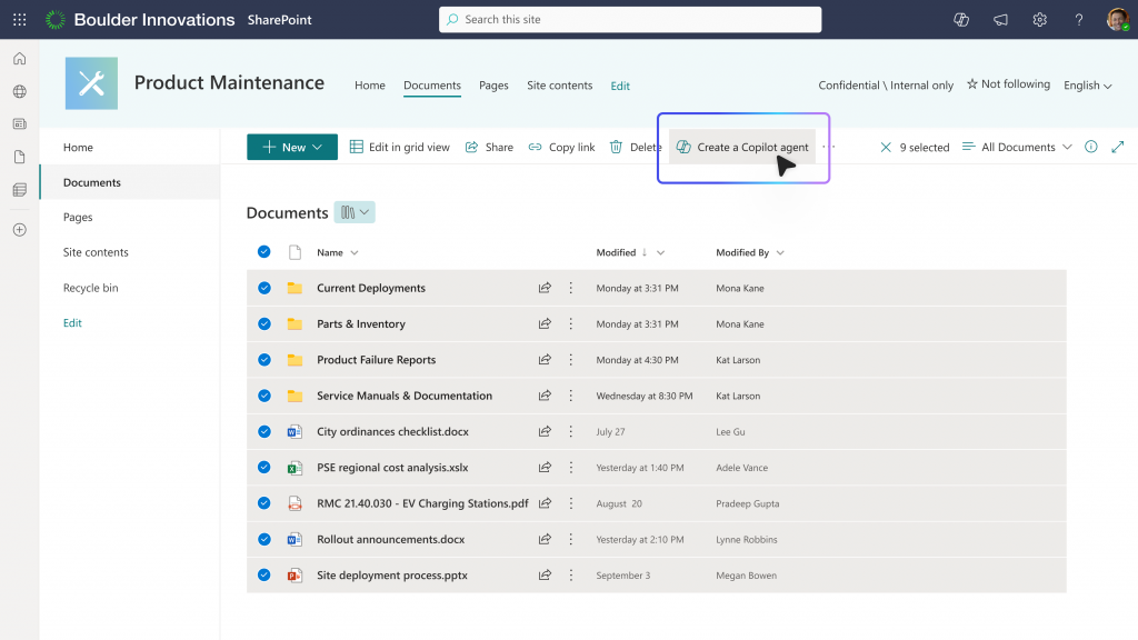 screenshot of copilot agents feature
