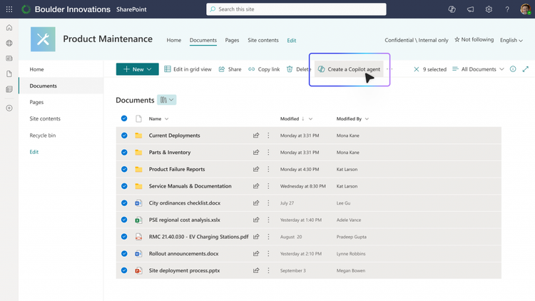 screenshot of copilot agents feature