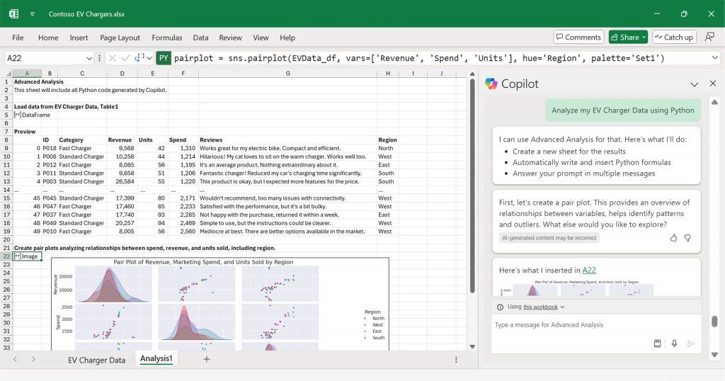 screenshot of copilot excel feature