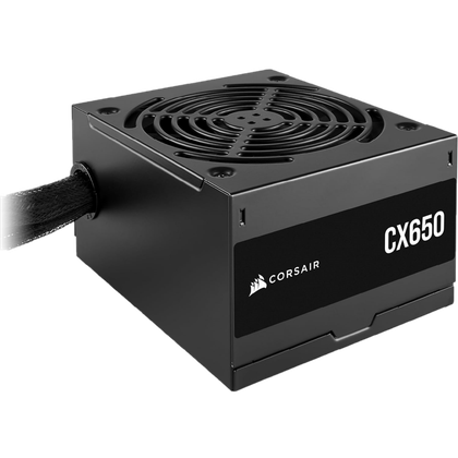 White render of a black Corsair power supply unit (PSU)