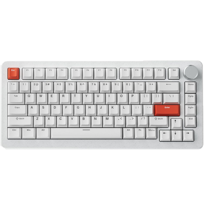 Transparent render of a white mechanical keyboard