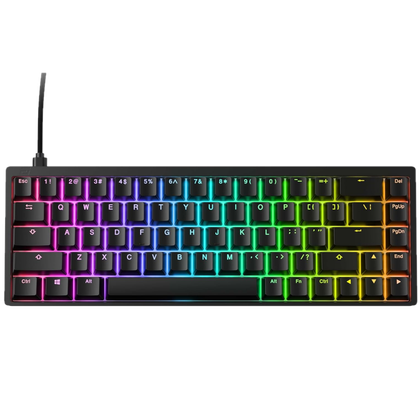 White render of a black mechanical keyboard showing RGB lights