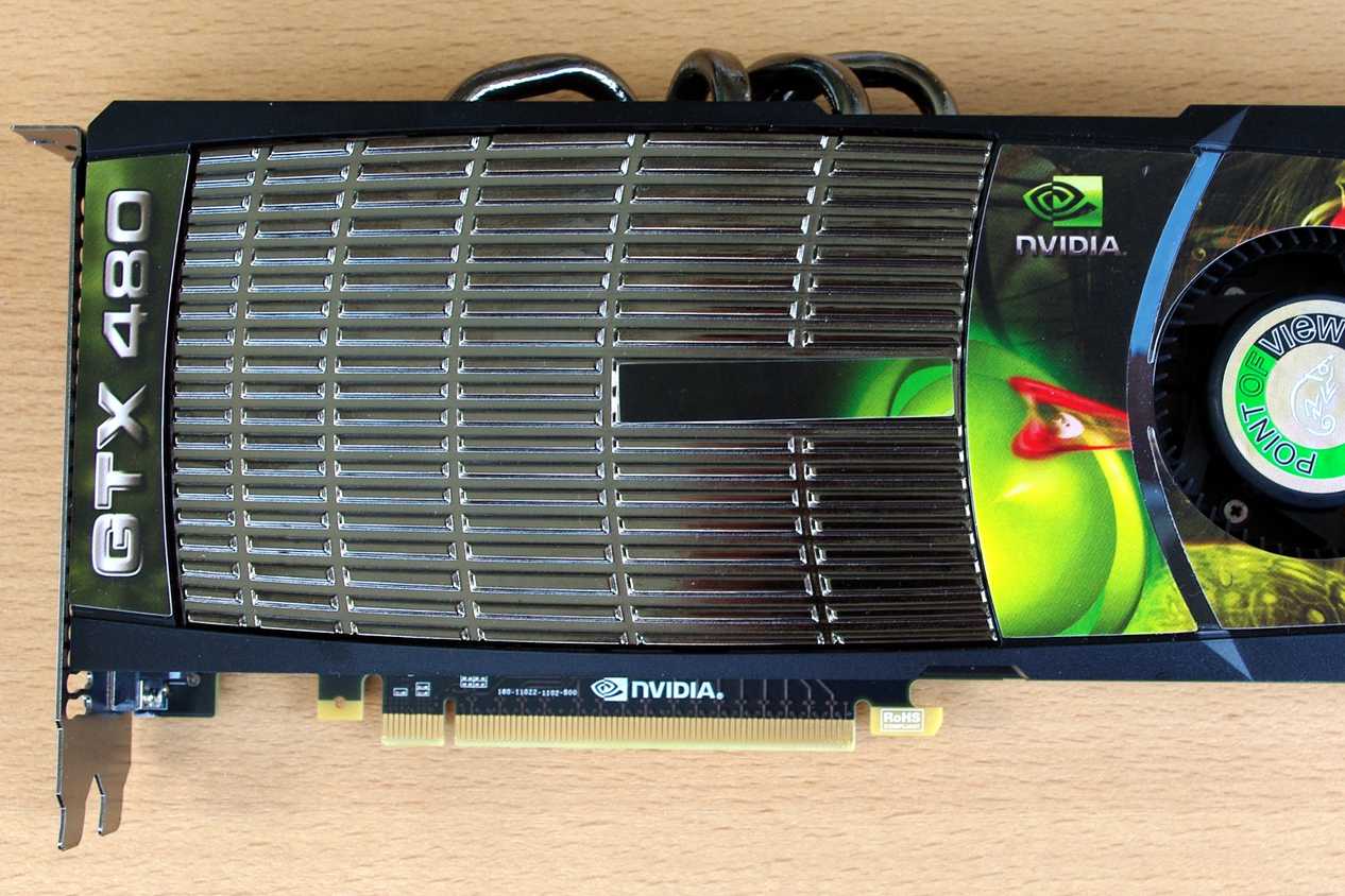 Top view of an old Nvidia graphics card on a brown surface