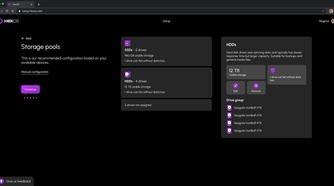 HexOS installation storage pools