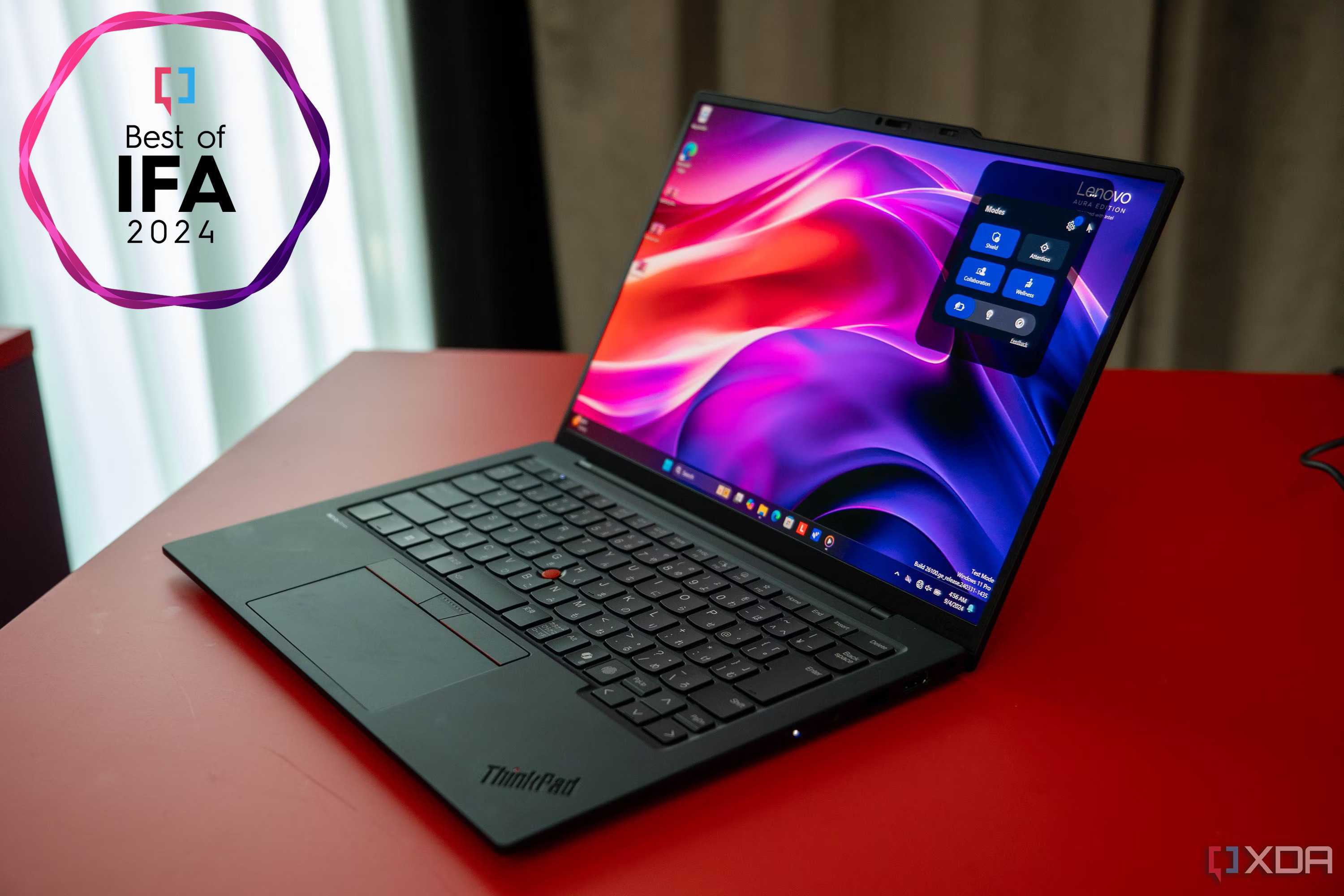 A Lenovo ThinkPad X1 Carbon Gen 13 with a Best of IFA badge next to it