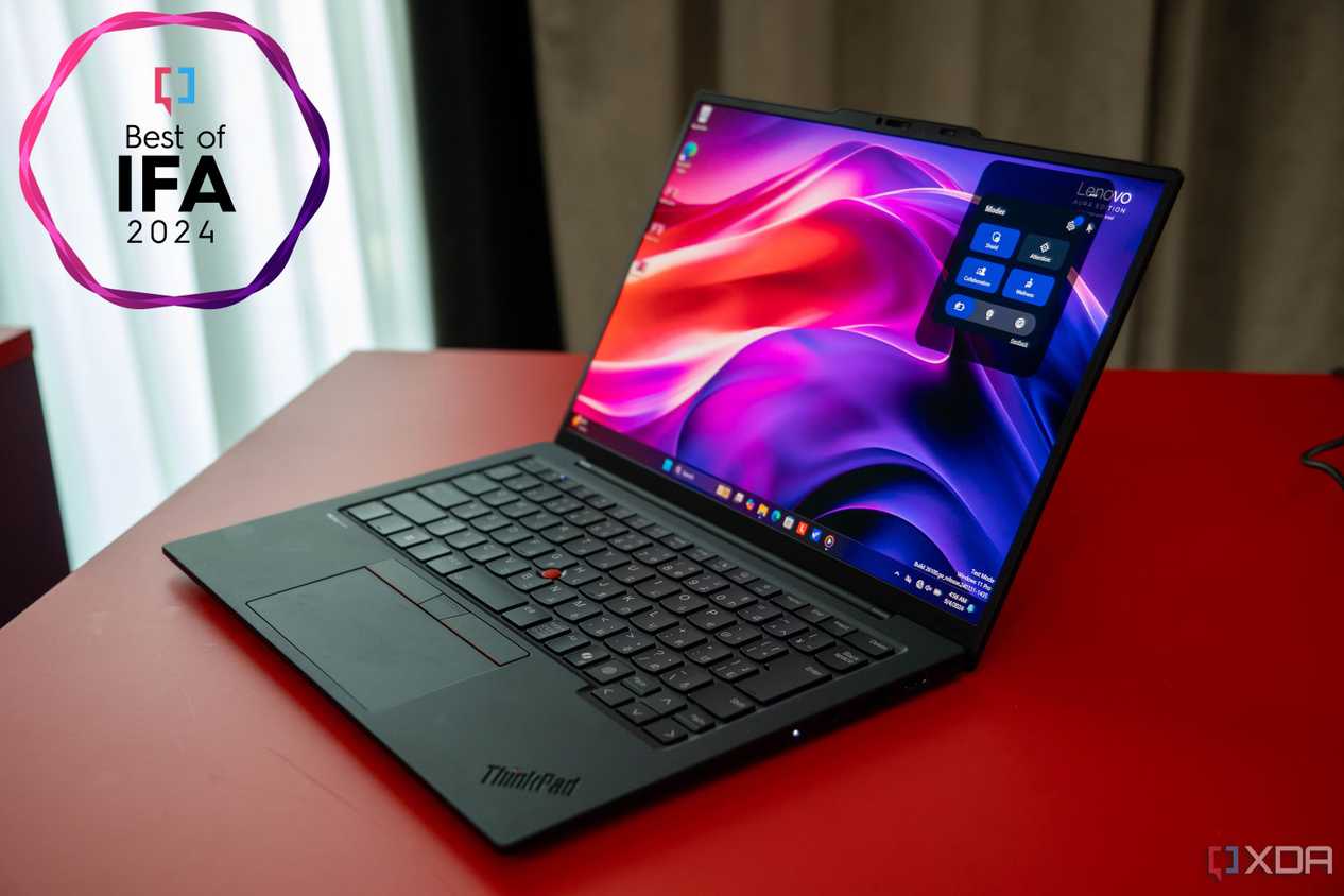 A Lenovo ThinkPad X1 Carbon Gen 13 with a Best of IFA badge next to it